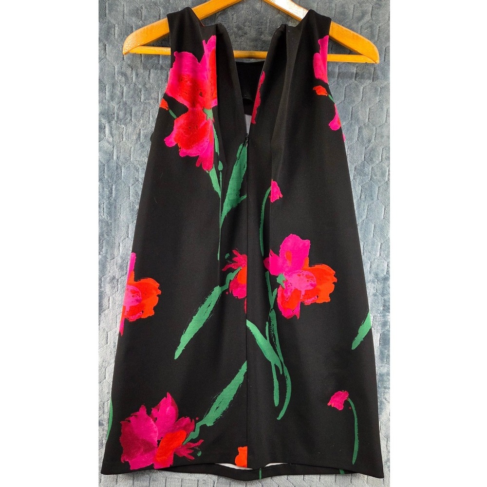 Lauren Ralph Lauren Black Floral Sleeveless Shift Dress Pink Orange Green Size 8 - Picture 3 of 8
